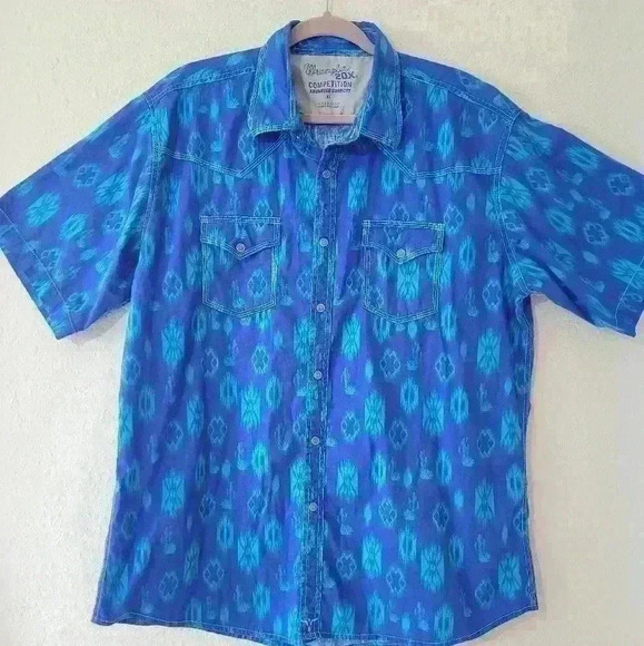 Wrangler 20X Shirt Mens Size XL Blue Aztec Print Pearl Snap Western 100% Cotton - Picture 1 of 8